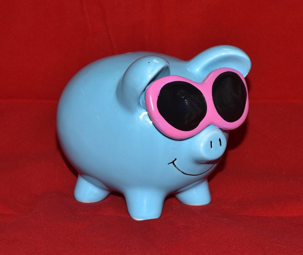 piggy bank, blue, glasses-1753597.jpg